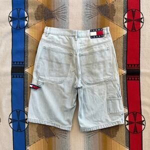 Vintage Y2K Tommy Jeans Baggy Carpenter Denim Shorts Size 31 Big Flag Hip Hop